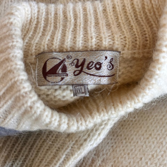 YEO’S Vtg 80s Hand-knit Wool Mohair Sweater Abstract 3D Knit Waterlily Print XL - Picture 7 of 11